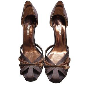 Women's Hype Brown Satin Velvet Strappy High Heels 6.5 Bonfire Chocolate Shoes